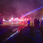 Crews fight a two-alarm fire at a Millcreek Apartment building. It's the second in less than a year (Photo: Steve Breinholt, KSL TV)