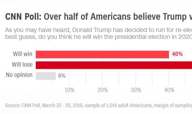 A majority of Americans think President Donald Trump will lose his re-election bid in 2020, accordi...