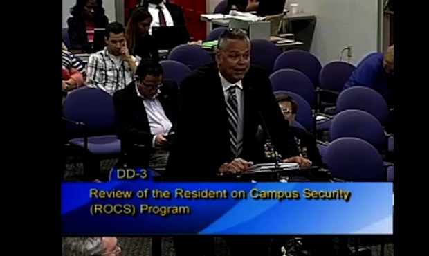 Scot Peterson is seen here addressing a Broward County School Board meeting on February 18, 2015....