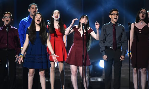 Standing onstage at the Tony Awards, the drama students of Marjory Stoneman Douglas High School san...
