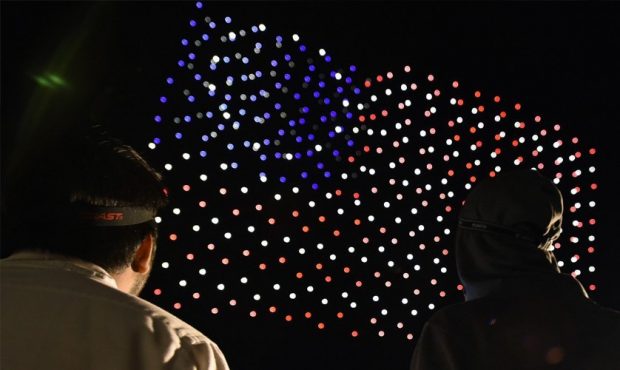 Intel Shooting Star drones create a U.S. flag during 2018 Independence Day celebration rehearsals o...