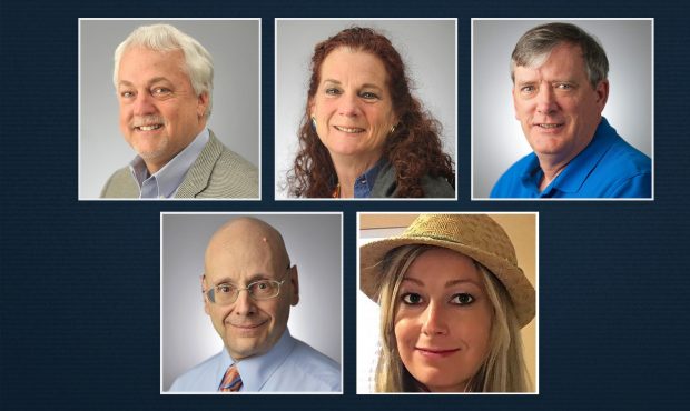 The victims of the Annapolis shooting, clockwise from top left: Rob Hiaasen, Wendi Winters, John Mc...