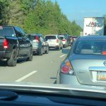 Heavy traffic is seen on I-26 as a heavy amount of evacuees leave Charleston.