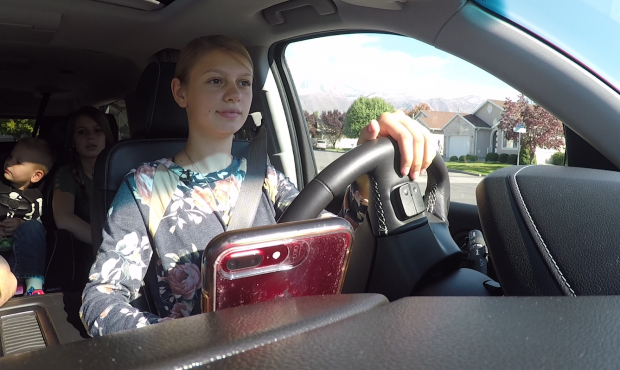 17-year-old Allie Tannerite practices her safe driving skills before the family heads on their trip...
