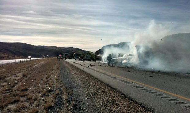 Both directions of I-80 are closed due to a semitruck fire about a mile east of Emory Wednesday aft...