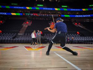 13-year-old violinist Giovanni Mazza practices at the Vivint Arena