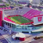 A rendering showing the planned expansion of Rice-Eccles Stadium is displayed during a press conference at the stadium in Salt Lake City on Wednesday, Nov. 14, 2018. (Spencer Heaps, Deseret News)