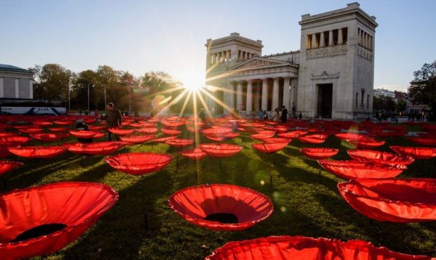"Never Again," a work by artist Walter Kuhn to mark the 100th anniversary of the end of World War I...