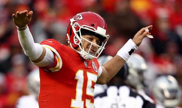 Quarterback Patrick Mahomes #15 of the Kansas City Chiefs in action during the game against the Oak...