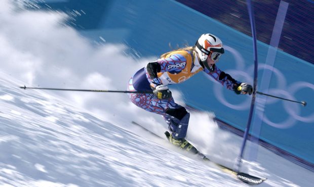 Lindsey C. Kildow of the USA in action in the slalom event of the women's combined during the Salt ...