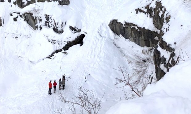 An image from the Utah County Sheriff's Office shows snow covering Stewart Falls after an avalanche...