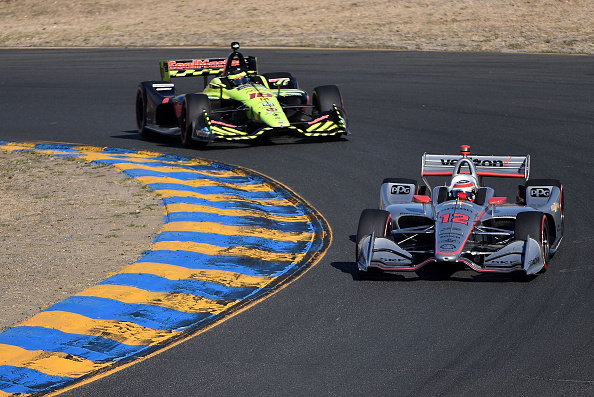 Will Power, driver of the #12 Team Penske Chevrolet, races against Sebastien Bourdais, driver of the #18 Dale Coyne Racing with Vasser-Sullivan Honda, during the Verizon IndyCar Series Sonoma Grand Prix at Sonoma Raceway on September 16, 2018 in Sonoma, California. IndyCar has a new broadcast deal with NBC. (Photo by Jonathan Moore/Getty Images)