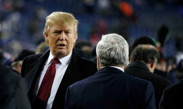 FOXBORO, MA - DECEMBER 06:  Real estate tycoon Donald Trump talks with Patriots' team owner RObert ...