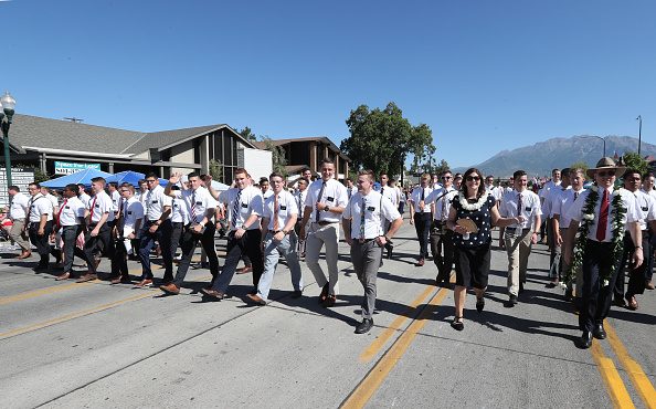 FILE: A group of Latter-day Saint missionaries makes it way down University Avenue during the Provo...
