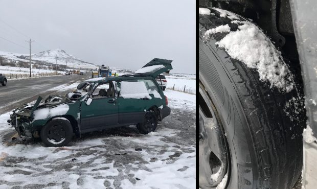 Photo of a fatal accident in Cache County on February 6, 2019 caused by bald tires....