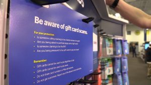 At its gift cards kiosks, Best Buy has this fact scheet warning customers of gift card scams.