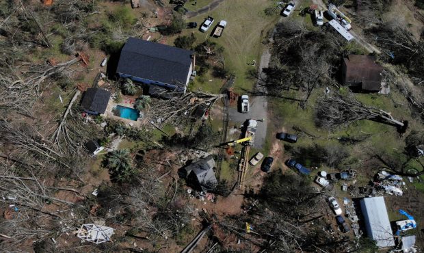 SMITHS STATION, ALABAMA - MARCH 05: An aerial view showes damages that were caused by a tornado Mar...