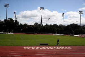 The Stanford logo is displayed on a track on the Stanford University campus on March 12, 2019 in Stanford, California. More than 40 people, including actresses Lori Loughlin and Felicity Huffman, have been charged in a widespread elite college admission bribery scheme. Parents, ACT and SAT administrators and coaches at universities including Stanford, Georgetown, Yale, and the University of Southern California have been charged. (Photo by Justin Sullivan/Getty Images)