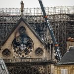 PARIS, FRANCE - APRIL 16:  Damage caused to Notre-Dame Cathedral following a major fire yesterday on April 16, 2019 in Paris, France. A fire broke out on Monday afternoon and quickly spread across the building, causing the famous spire to collapse. The cause is unknown but officials have said it was possibly linked to ongoing renovation work. (Photo by Dan Kitwood/Getty Images)