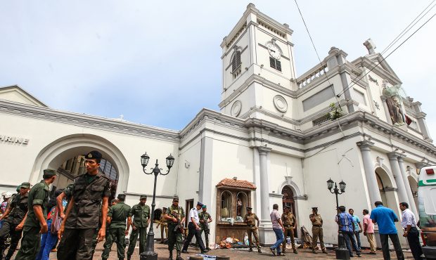 COLOMBO, SRI LANKA - APRIL 21: Sri Lankan security forces secure the area around St. Anthony's Shri...