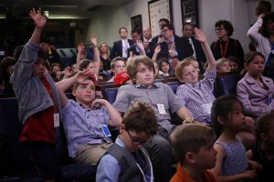 Children of White House staff and reporters ask questions during a briefing by White House press secretary Sarah Sanders on April 25, 2019 in Washington, DC. Sanders held the briefing as the U.S. celebrated "Bring Your Son and Daughter to Work Day". (Photo by Win McNamee/Getty Images)