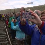 Fans in Echo as the trains arrive