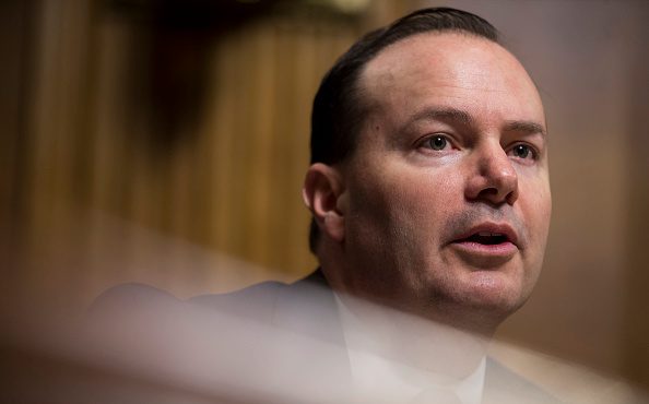 FILE: Sen. Mike Lee (R-UT) (Photo by Zach Gibson/Getty Images)...