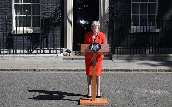 Prime Minister Theresa May makes a statement outside 10 Downing Street on May 24, 2019 in London, E...