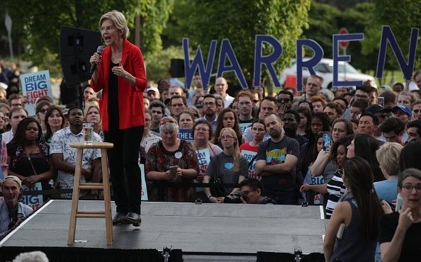 Democratic U.S. presidential hopeful Sen. Elizabeth Warren (D-MA) speaks during a campaign town hal...