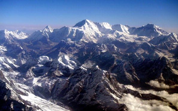 Mount Everest is shown at approximately 8,850-meter (29,035-foot) in Nepal. The world's tallest mou...