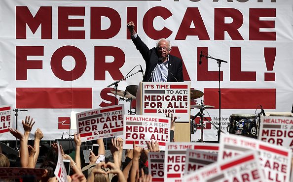 U.S. Sen. Bernie Sanders (I-VT) speaks during a health care rally at the 2017 Convention of the Cal...