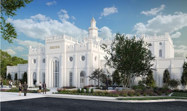 New temple annex perspective showing the west tower of the St. George Utah Temple...