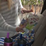 Sanders packs a snack bag for her kids, one snack for every hour of the road trip.