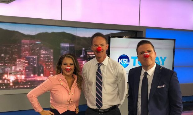 KSL TV's Haley Smith, Gran Weyman, and Dan Spindle sport their Red Noses....