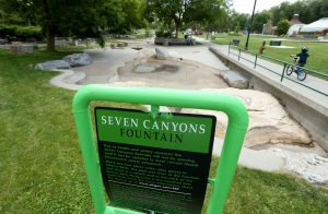 The Seven Canyons Fountain in Liberty Park is pictured on Thursday, June 13, 2019. The fountain was closed two years ago due to health and safety concerns. The city is now working to come up with solutions and funding to reopen it. (Photo: Laura Seitz, Deseret News)