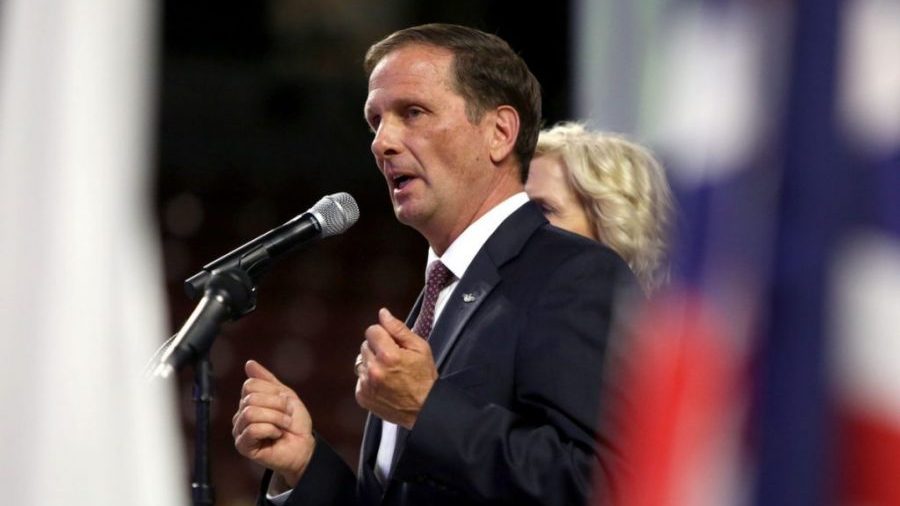 FILE: Rep. Chris Stewart speaks during the Utah Republican Party state convention at the Maverik Ce...