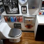  Part of Perry de Vlugt's collection includes a fully-stocked airplane bathroom, complete with soaps, towel dispensers, and "blue juice" in the toilet, which he says many old airplane bathrooms used to have.