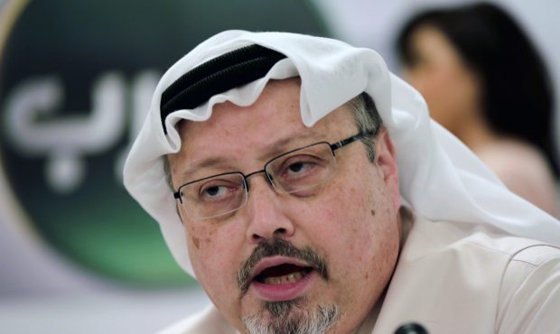 FILE - In this Dec. 15, 2014 file photo, Saudi journalist Jamal Khashoggi speaks during a press con...