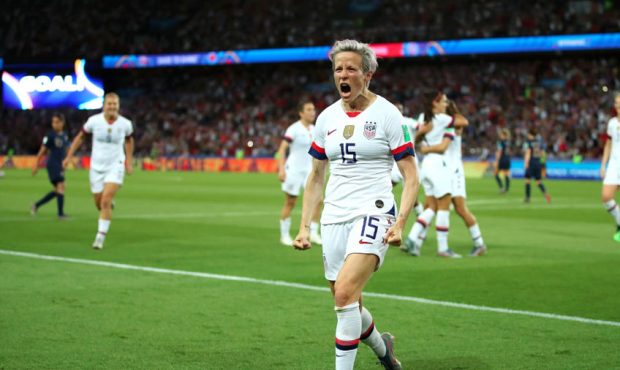Megan Rapinoe of the USA celebrates after scoring her team's second goal during the 2019 FIFA Women...