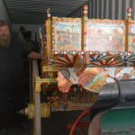 Anderson stands next to his "Sicilian donkey cart," which he found listed on Craigslist in Colorado.