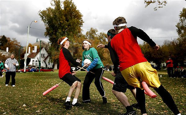 Utah Hex and University of Utah students playing as the Crimson Flyers battle during a game of quid...
