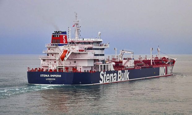 In this undated photo issued Friday July 19, 2019, by Stena Bulk, showing the British oil tanker St...