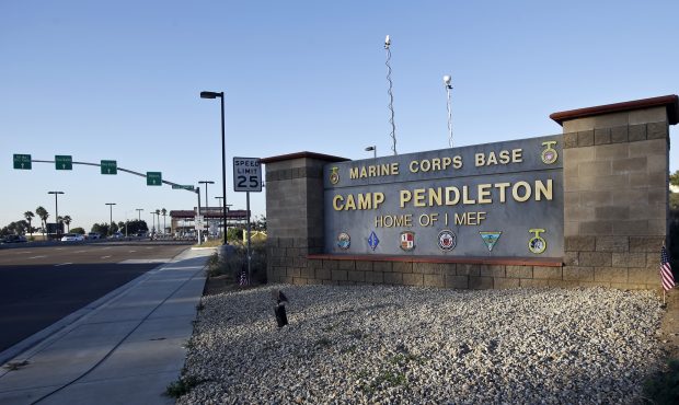 FILE - This Nov. 13, 2013 file photo shows the main gate of Camp Pendleton Marine Base at Camp Pend...