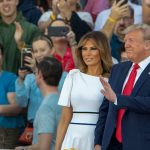 President Donald Trump and first lady Melania Trump take the stage on July 04, 2019 in Washington, DC. President Trump is holding a "Salute to America" celebration on the National Mall on Independence Day this year with musical performances, a military flyover, and fireworks. (Photo by Tasos Katopodis/Getty Images)