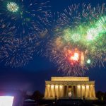 Fireworks go off over the Lincoln Memorial  on July 04, 2019 in Washington, DC. The fireworks display concludes the day's Fourth of July festivities which included President Trump's "Salute to America." (Photo by Tasos Katopodis/Getty Images)