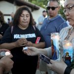 GILROY, CALIFORNIA - JULY 29: People attend a vigil for victims of the mass shooting at the Gilroy Garlic Festival on July 29, 2019 in Gilroy, California. Three people were killed and at least a dozen wounded yesterday before police officers shot and killed the suspect.  (Photo by Mario Tama/Getty Images)