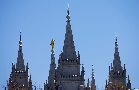 The spires of the historic Slat Lake Temple (Photo by George Frey/Getty Images)...
