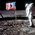 060280 01: Astronaut Edwin "Buzz" Aldrin poses next to the U.S. flag July 20, 1969 on the moon during the Apollo 11 mission. (Photo by NASA/Liaison)