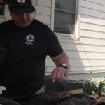 Backyard griller Julius Vasquez grills up a couple a tomahawk steaks.