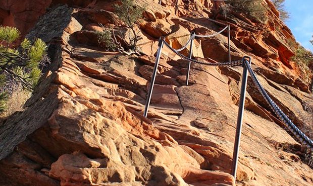FILE: Chains along the Angels Landing trail in Zion National Park. (Used by permission, National Pa...